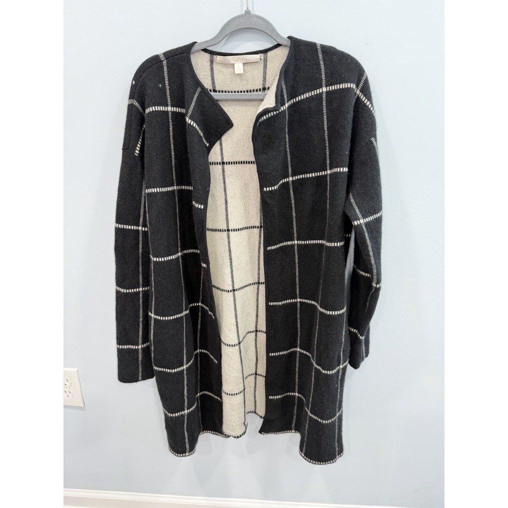 Nordstrom Cashmere Blend Open Front Plaid Long Cardigan Sweater Small